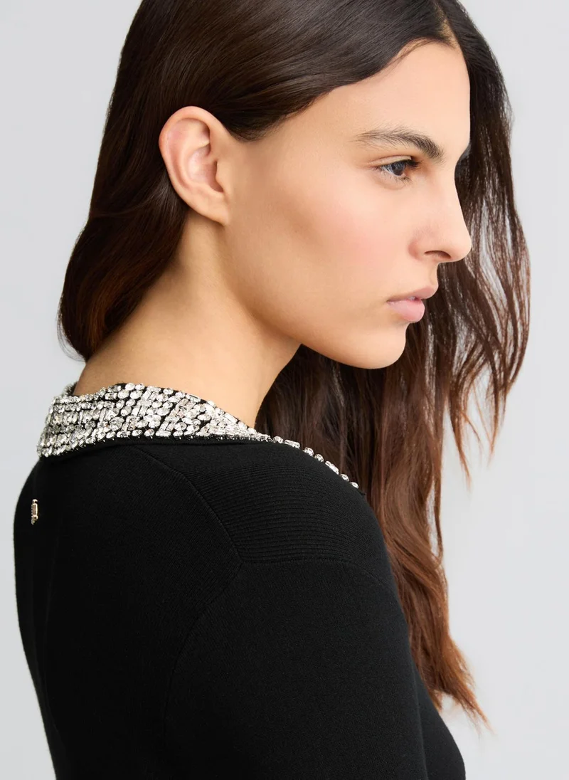 Liu Jo Black polo shirt with bejewelled embellishment