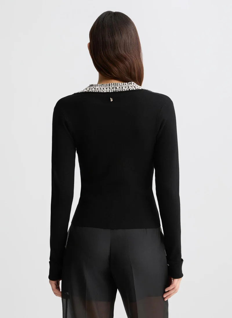 Liu Jo Black polo shirt with bejewelled embellishment