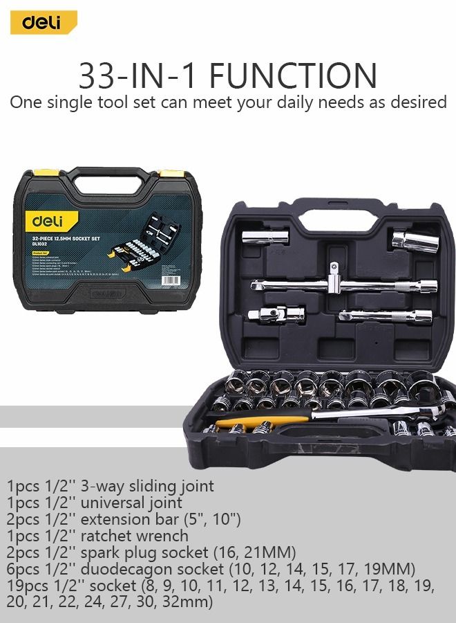 Deli 32pcs Professional Multifunctional Ratchet Socket Wrench Set with Box - Image 4