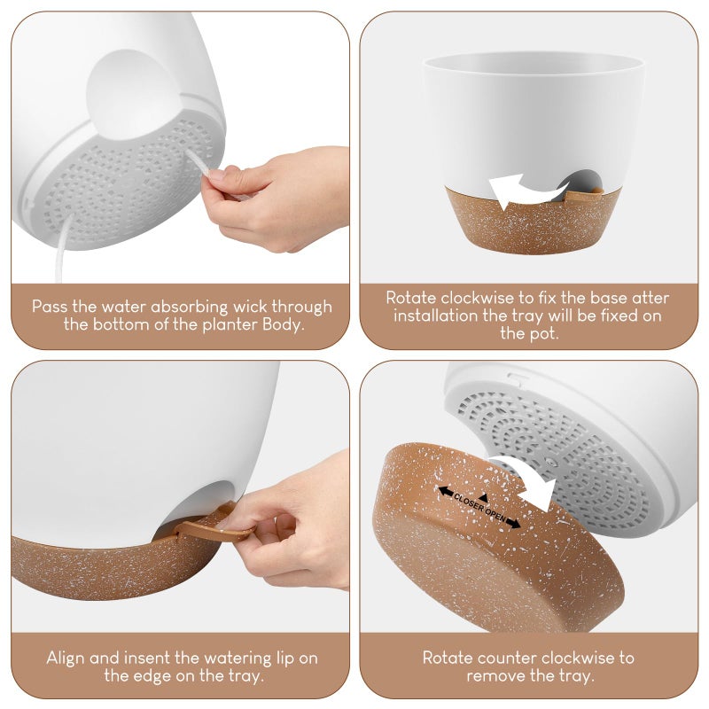 YNNICO Plant Pots 10/9/8/7.5/7 inch, Self Watering Planters with Drainage Holes & Saucers for Indoor and Outdoor Plants (White) - Image 3