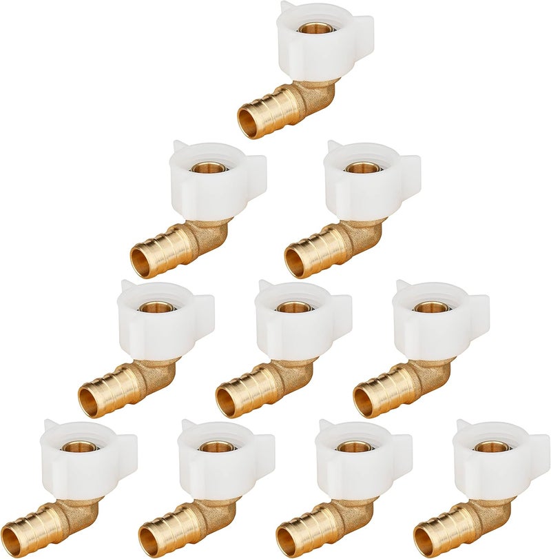 WHK 10 PACK 1/2 Inch Pex fittings X 1/2 Female NPT Swivel Elbow Fittings Crimp Adapters-RV Pex Fittings to connect (LEAD FREE Brass) - Image 1