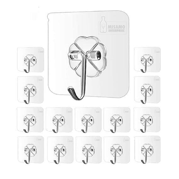 YTM Wall Hanging Hooks for Wall Without Drilling Self Adhesive Hooks for Wall Heavy Duty Strong Nail Free Kitchen Accessories Items Transparent Pack of 10Stainless Steel Flower Hook - Image 1