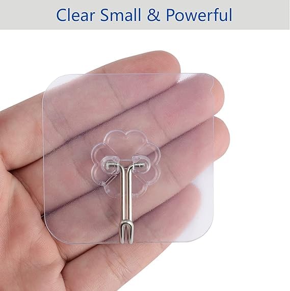 YTM Wall Hanging Hooks for Wall Without Drilling Self Adhesive Hooks for Wall Heavy Duty Strong Nail Free Kitchen Accessories Items Transparent Pack of 10Stainless Steel Flower Hook - Image 2