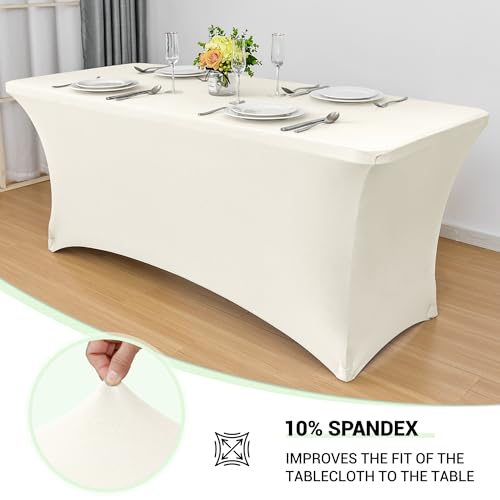 Obstal 6ft Stretch Spandex Table Cover for Standard Folding Tables 2 Pack Universal Rectangular Fitted Tablecloth Protector for Wedding Banquet and Party 72L x 30W x 30H Inches Cream 2pc - Image 3