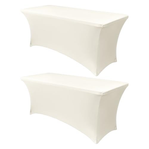Obstal 6ft Stretch Spandex Table Cover for Standard Folding Tables 2 Pack Universal Rectangular Fitted Tablecloth Protector for Wedding Banquet and Party 72L x 30W x 30H Inches Cream 2pc - Image 1