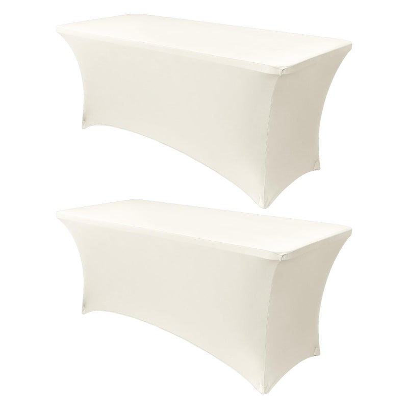 Obstal 6ft Stretch Spandex Table Cover for Standard Folding Tables 2 Pack Universal Rectangular Fitted Tablecloth Protector for Wedding Banquet and Party 72L x 30W x 30H Inches Cream 2pc - Image 2