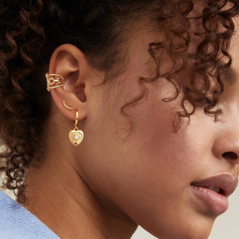 MYEARS Women Halo Heart Earrings Gold Huggie Hoop Dangle Drop Cubic Zirconia 14K Gold Plated Small Simple Hypoallergenic Everyday Jewelry - Image 2