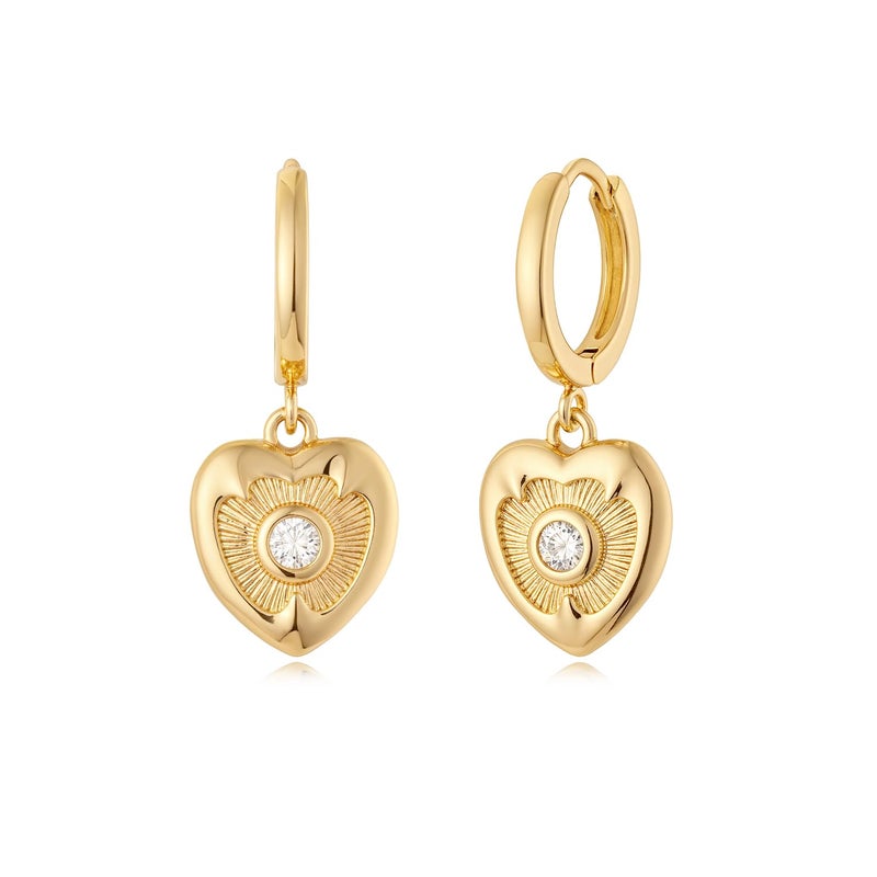 MYEARS Women Halo Heart Earrings Gold Huggie Hoop Dangle Drop Cubic Zirconia 14K Gold Plated Small Simple Hypoallergenic Everyday Jewelry - Image 1