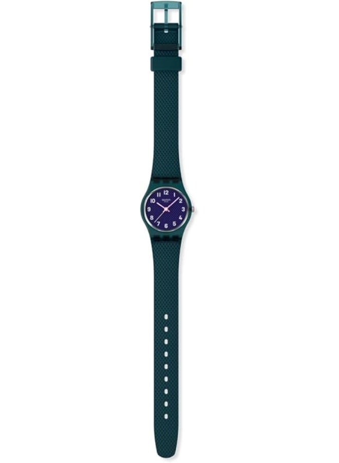 سواتش ساعة يد تناظرية صغيرة Swatch "Teal Weave" LL127 بمينا أرجواني داكن/أزرق وحزام أخضر - Image 2