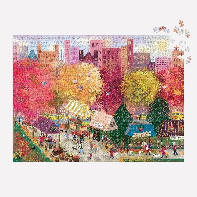 Galison Cost saving design picks Autumn at The City Market – 1000 Piece Puzzle Fun and Challenging Activity with Bright and Bold Artwork of A Fall Day at A Farmer’s Market for Adults and Families Market popular practical build - Image 4