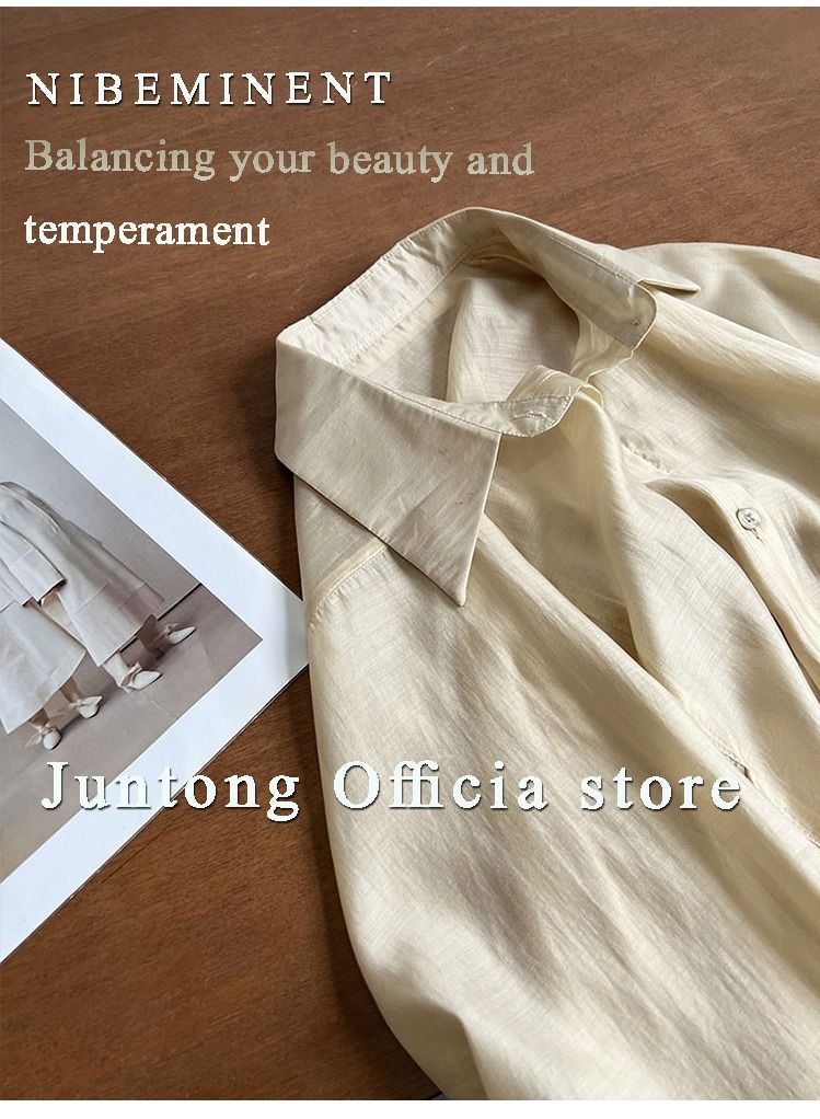 NIBEMINENT Women's Fashion Casual 2 Piece Suit Solid Color Waist  Waist Lace Up Sun Protection Shirt+Loose Drop Feeling Skirt  - Image 4
