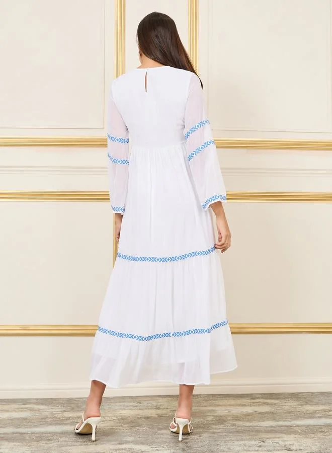 ستايلي Aztec Embroidered Tiered Maxi Dress