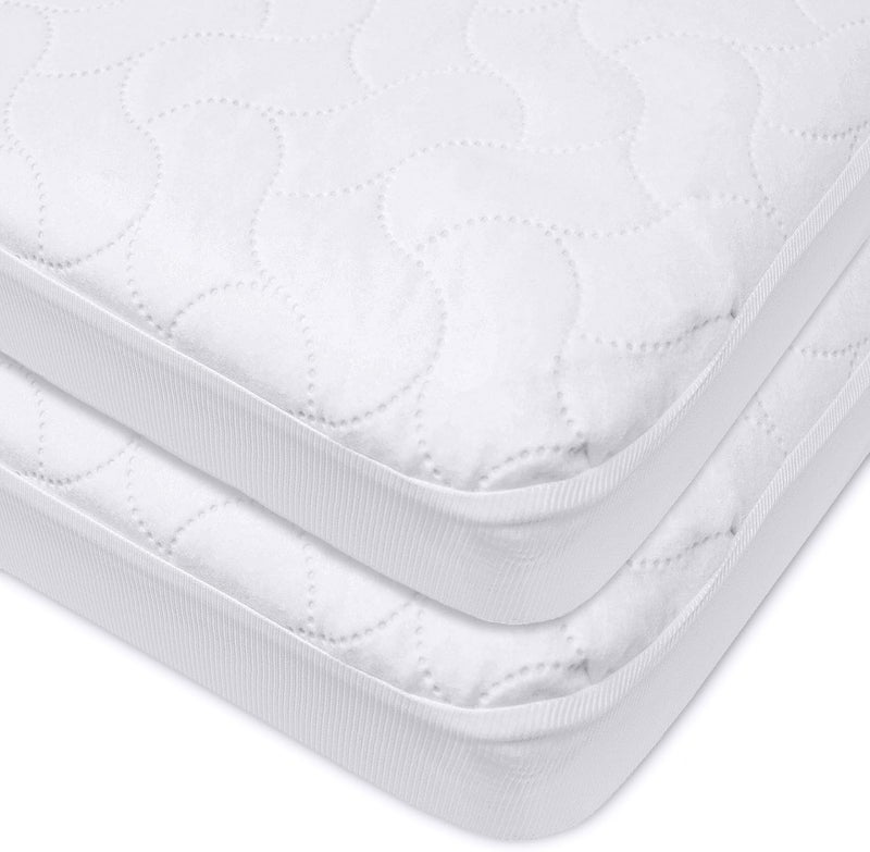 Waterproof Fitted Pack N Play Playard Protective Pad Cover, White (2 Count), for Boys and Girls - Image 1