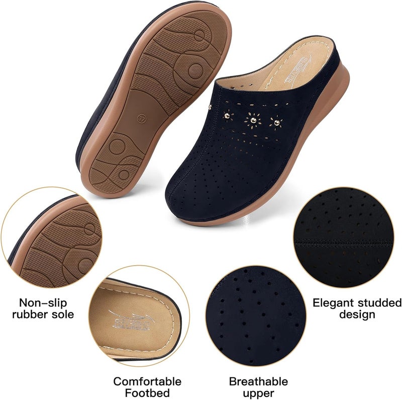 Women's Closed Toe Clogs - able Slip-On Mules with Wedge Heel - Image 4