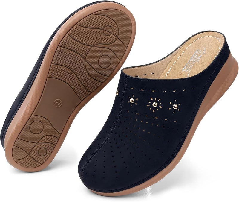 Women's Closed Toe Clogs - able Slip-On Mules with Wedge Heel - Image 2