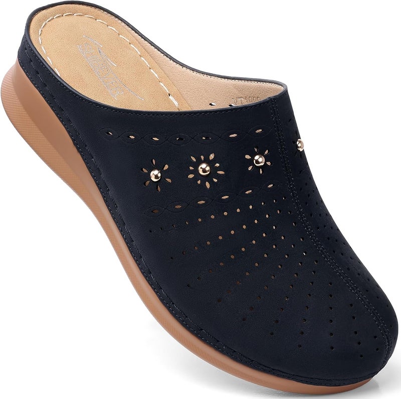 Women's Closed Toe Clogs - able Slip-On Mules with Wedge Heel - Image 1