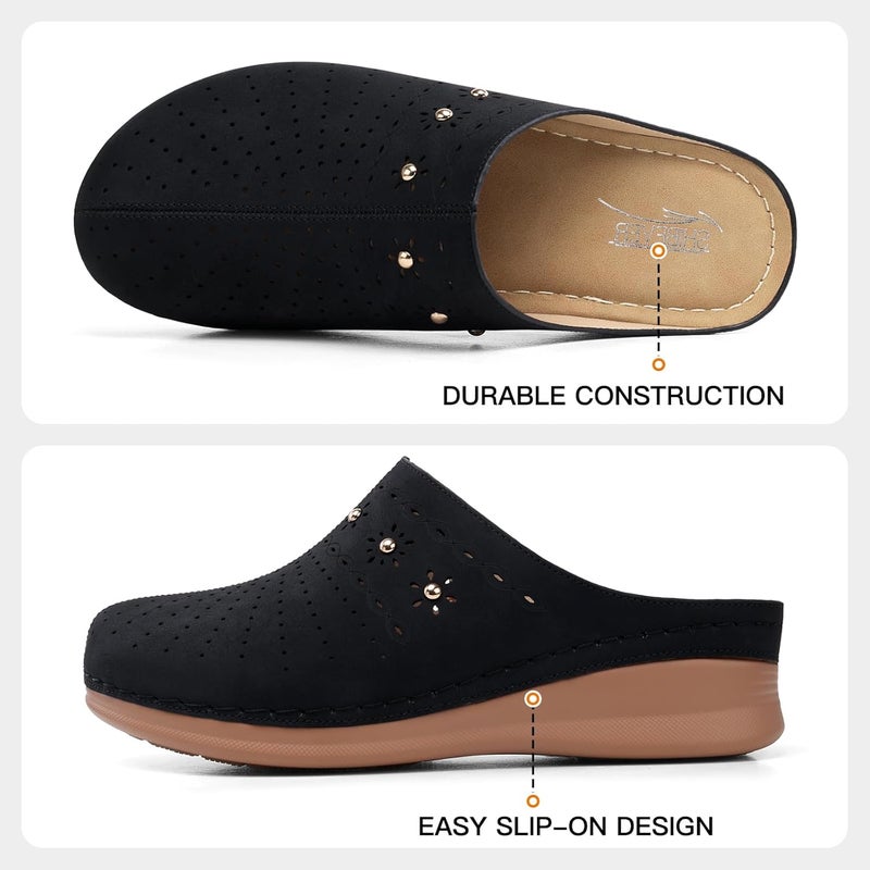 Women's Closed Toe Clogs - able Slip-On Mules with Wedge Heel - Image 3