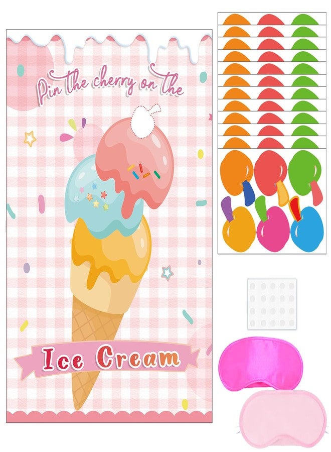 T-Antrix Pin The Cherry on The Ice Cream Game -Ice Cream Party Game with 21'' x 28'' Poster, Reusable Cherry Sticker Carnival Party Supplies Kids Birthday Party Favor Sets - Image 1