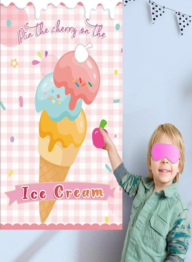 T-Antrix Pin The Cherry on The Ice Cream Game -Ice Cream Party Game with 21'' x 28'' Poster, Reusable Cherry Sticker Carnival Party Supplies Kids Birthday Party Favor Sets - Image 2