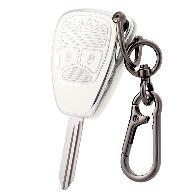 CHATYYD Key fob Cover for Dodge with KeychainSoft TPU Car Key Cover Case for Dodge Ram 1500 2500 Dakota Magnum Durango Nitro Jeep Wrangler Patriot Grand CherokeeSilverEdged White - Image 3