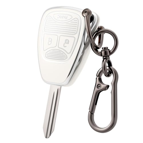 CHATYYD Key fob Cover for Dodge with KeychainSoft TPU Car Key Cover Case for Dodge Ram 1500 2500 Dakota Magnum Durango Nitro Jeep Wrangler Patriot Grand CherokeeSilverEdged White - Image 1