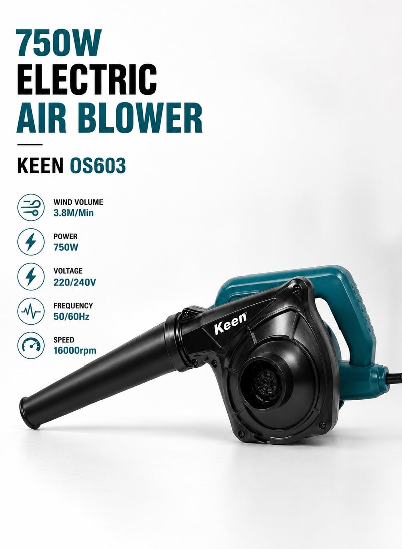 KEEN OS603 750W Electric Blower Professional Air Blower, Wind Volume 3.8M/Min, 220/240V 50/60Hz 16000RPM, Dust Blower for Home, Office, Workshop, Computer, Car Cleaning, Power Tool, Air Cleaning Machine with Nozzle, Ergonomic Handle, ABS BodyXL - Image 2