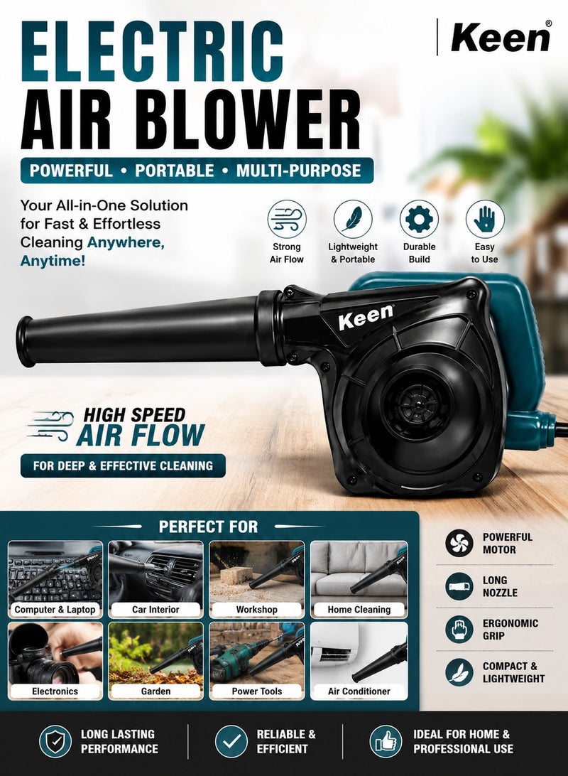 KEEN OS603 750W Electric Blower Professional Air Blower, Wind Volume 3.8M/Min, 220/240V 50/60Hz 16000RPM, Dust Blower for Home, Office, Workshop, Computer, Car Cleaning, Power Tool, Air Cleaning Machine with Nozzle, Ergonomic Handle, ABS BodyXL - Image 3