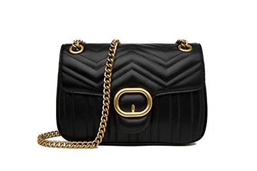 Chrysansmile Quilted Crossbody Bags Black Genuine Leather Clutch Purses Women's Shoulder Handbags With Chain - Image 1