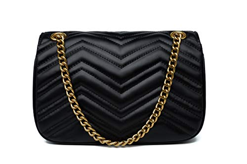 Chrysansmile Quilted Crossbody Bags Black Genuine Leather Clutch Purses Women's Shoulder Handbags With Chain - Image 4