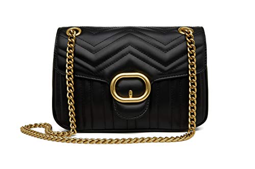 Chrysansmile Quilted Crossbody Bags Black Genuine Leather Clutch Purses Women's Shoulder Handbags With Chain - Image 3