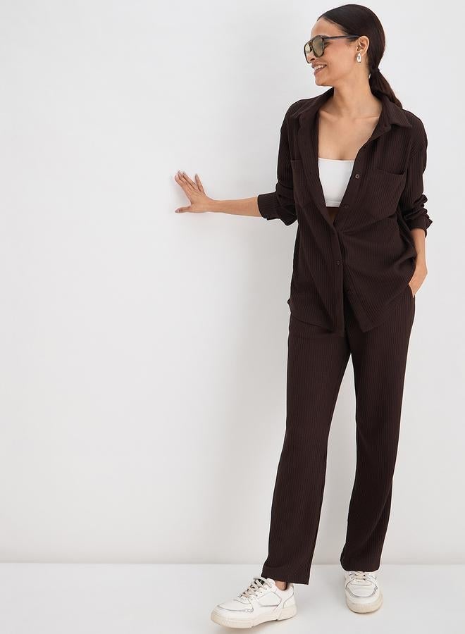 Femmella Women Coffee Brown Waffle Knit Button Down Shirt - Image 5