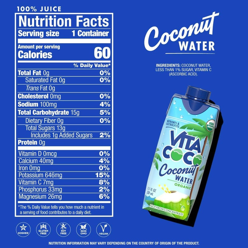 Vita Coco ماء جوز الهند فيتا كوكو، عضوي نقي - طعم جوز الهند المنعش مع الإلكتروليتات الطبيعية - 11.1 أونصة (عبوة من 12) - Image 2