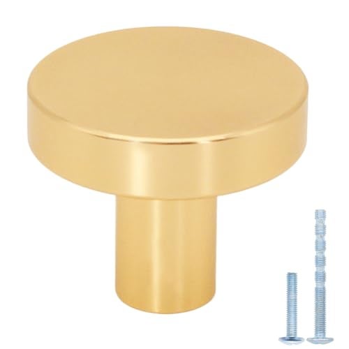 HANIHUA 50 Pack Gold Cabinet Knobs Brushed Brass Kitchen Cabinet Knobs Round Gold Knobs for Dresser Drawer Knobs Solid Single Hole Knob for Cabinets and Drawers - Image 1