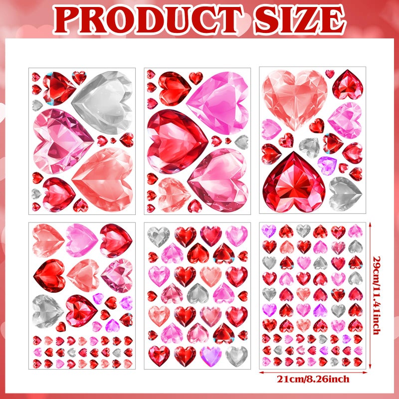 ReliThick 191 Pcs Valentines Wall Decals Diamond Faceted Love Heart Wall Stickers Romantic Large Heart Window Clings Decoration for Home Office Anniversary Party 6 Sheets(Pink and Red) - Image 2