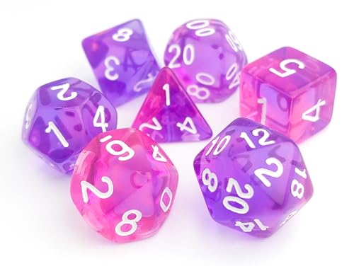vvpesca Purple DND Dice Set Pop Color DD Stuff Polyhedral Dice Set for DND Accessories Dungeons and Dragons Role Playing Games MTG COC TTRPGs D20 System Games Clear PurplePink - Image 1
