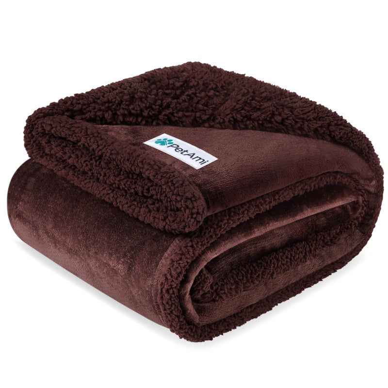 PetAmi Waterproof Dog Blanket for Medium Large XL Dog Puppy Cat Throw for Couch Cover Leakproof Protection Sherpa Fleece Reversible Soft Washable 80x60 Brown Brown