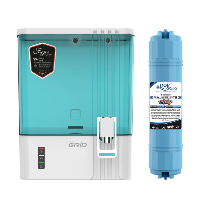 Noir Aqua Noir Aqua Grid B12 Alkaline 8 Stage 10 Ltrs RO UV UF TDS Control Pre Filter Accessories Premium RO Water Purifier Filter For Home and office Fully Automatic Green10 Ltrs - Image 1