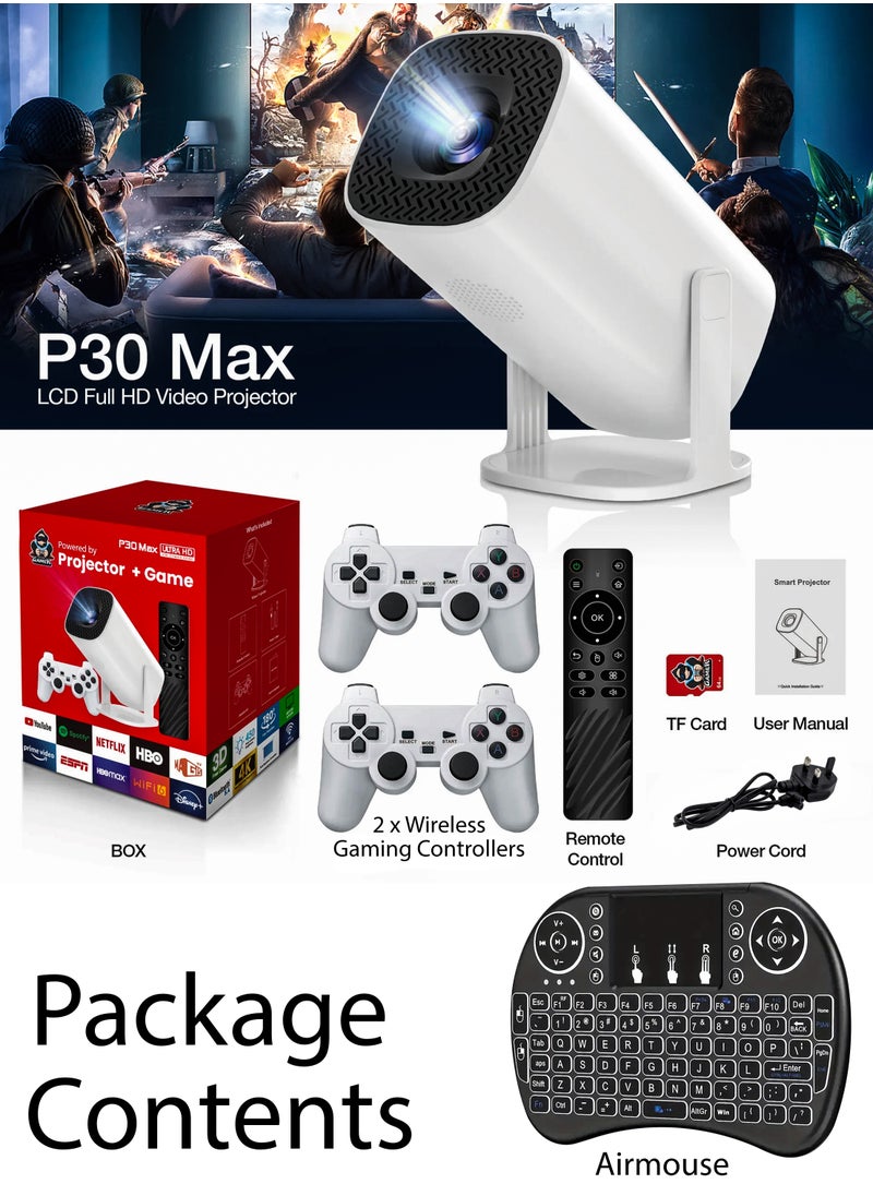 DBLEW - P30 MAX Mini Ultra HD Gaming Projector with 10,000 Built-in Games 210ANSI Lumens 4K Support Android 11 Portable Mini Cinema 130 Inches Screen Display Lamp 4K Home Entertainment Movie Theater Video Presentations 180 Degree Rotating Screen Mobile Phone Projection - Image 1