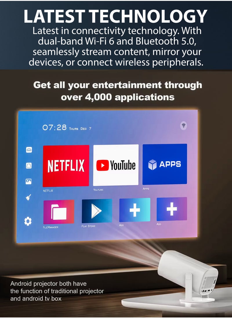 DBLEW - P30 MAX Mini Ultra HD Gaming Projector with 10,000 Built-in Games 210ANSI Lumens 4K Support Android 11 Portable Mini Cinema 130 Inches Screen Display Lamp 4K Home Entertainment Movie Theater Video Presentations 180 Degree Rotating Screen Mobile Phone Projection - Image 1