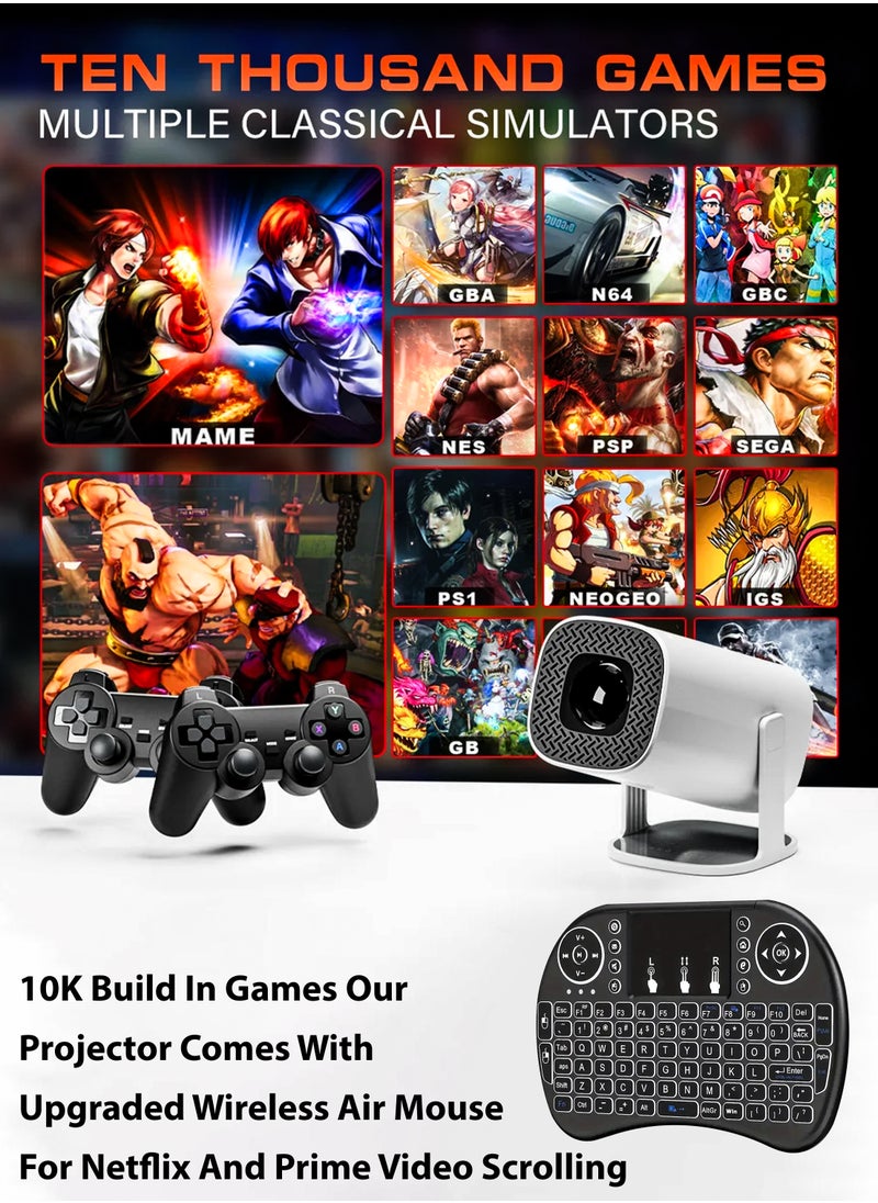 DBLEW - P30 MAX Mini Ultra HD Gaming Projector with 10,000 Built-in Games 210ANSI Lumens 4K Support Android 11 Portable Mini Cinema 130 Inches Screen Display Lamp 4K Home Entertainment Movie Theater Video Presentations 180 Degree Rotating Screen Mobile Phone Projection - Image 1