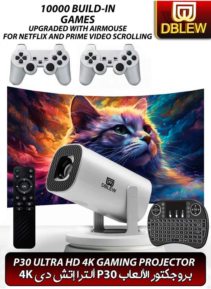 DBLEW - P30 MAX Mini Ultra HD Gaming Projector with 10,000 Built-in Games 210ANSI Lumens 4K Support Android 11 Portable Mini Cinema 130 Inches Screen Display Lamp 4K Home Entertainment Movie Theater Video Presentations 180 Degree Rotating Screen Mobile Phone Projection - Image 1