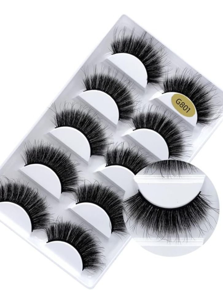 ORiTi False Eyelashes, 5 Pairs 3D Natural Fluffy Lashes, Hand-made Dramatic Thick Crossed Cluster Eye Lashes,Reusable Soft Long Lashes Pack for Makeup (G801) - Image 1
