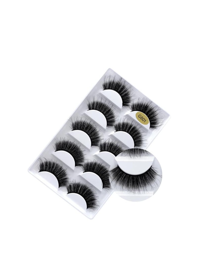 ORiTi False Eyelashes, 5 Pairs 3D Natural Fluffy Lashes, Hand-made Dramatic Thick Crossed Cluster Eye Lashes,Reusable Soft Long Lashes Pack for Makeup (G801) - Image 2