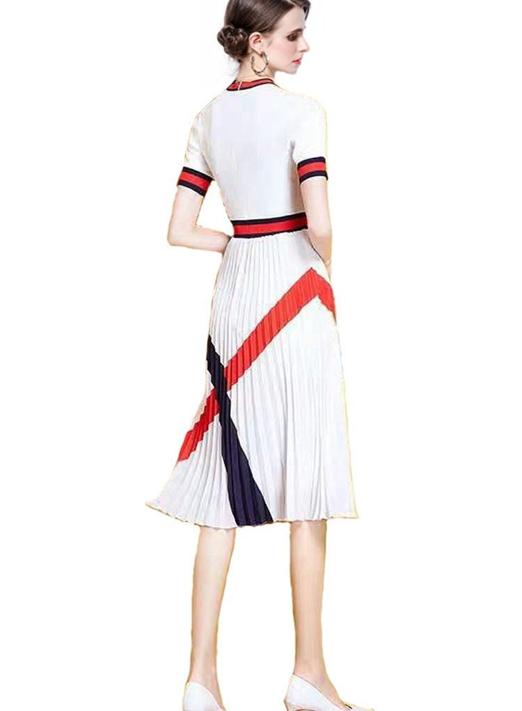 Loquat Medium length sweater patchwork print Pleated Dress - Image 2