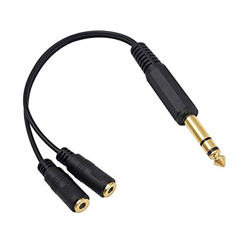 Poyiccot 1/4 to 3.5mm Adapter, 3.5mm to 1/4 Headphone Adapter, 6.35mm 1/4 inch TRS Stereo Male to 2 Dual (Mini) 1/8 inch Stereo Female Y Splitter Cable 20cm/8inch (635M-235FM) - Image 1