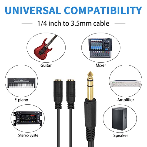 Poyiccot 1/4 to 3.5mm Adapter, 3.5mm to 1/4 Headphone Adapter, 6.35mm 1/4 inch TRS Stereo Male to 2 Dual (Mini) 1/8 inch Stereo Female Y Splitter Cable 20cm/8inch (635M-235FM) - Image 4
