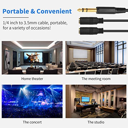 Poyiccot 1/4 to 3.5mm Adapter, 3.5mm to 1/4 Headphone Adapter, 6.35mm 1/4 inch TRS Stereo Male to 2 Dual (Mini) 1/8 inch Stereo Female Y Splitter Cable 20cm/8inch (635M-235FM) - Image 5