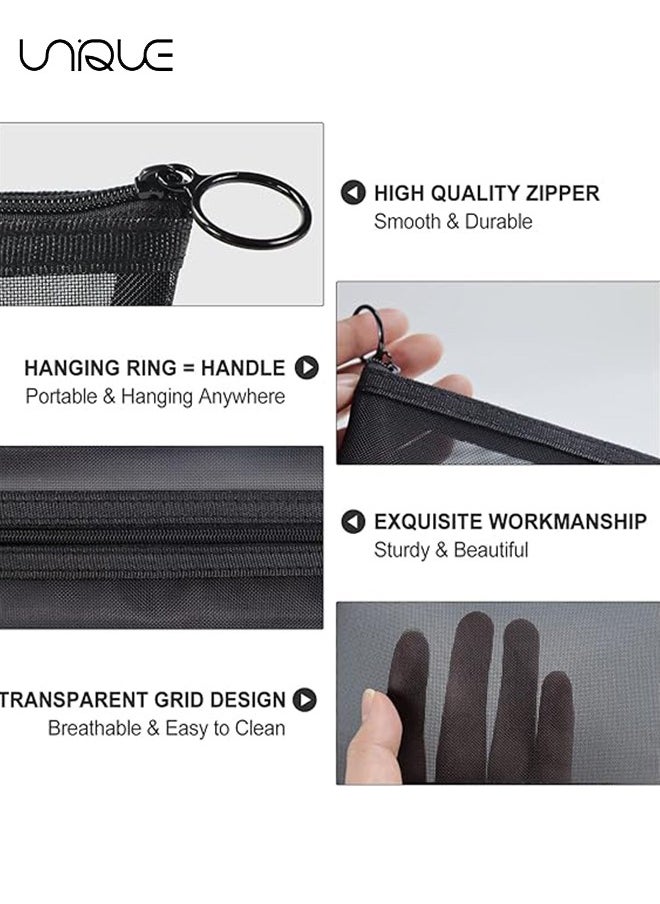 Unique 3 Pieces Mesh Cosmetic Bag, Makeup Bags, Zipper Pouch for Offices Travel Accessories, 3 Sizes (Black)  - Image 3