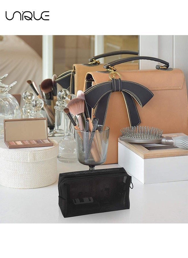 Unique 3 Pieces Mesh Cosmetic Bag, Makeup Bags, Zipper Pouch for Offices Travel Accessories, 3 Sizes (Black)  - Image 4