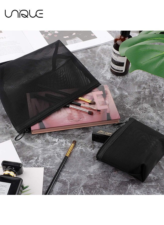 Unique 3 Pieces Mesh Cosmetic Bag, Makeup Bags, Zipper Pouch for Offices Travel Accessories, 3 Sizes (Black)  - Image 5